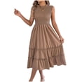 thumbnail image 2 of Mifsaly Womens High Neck A Line Dresses Midi Sleeveless Flowy Smocked Bodice Dress with Tiered Ruffle Hem Elegant Wedding Guest Party Gowns XL, 2 of 8