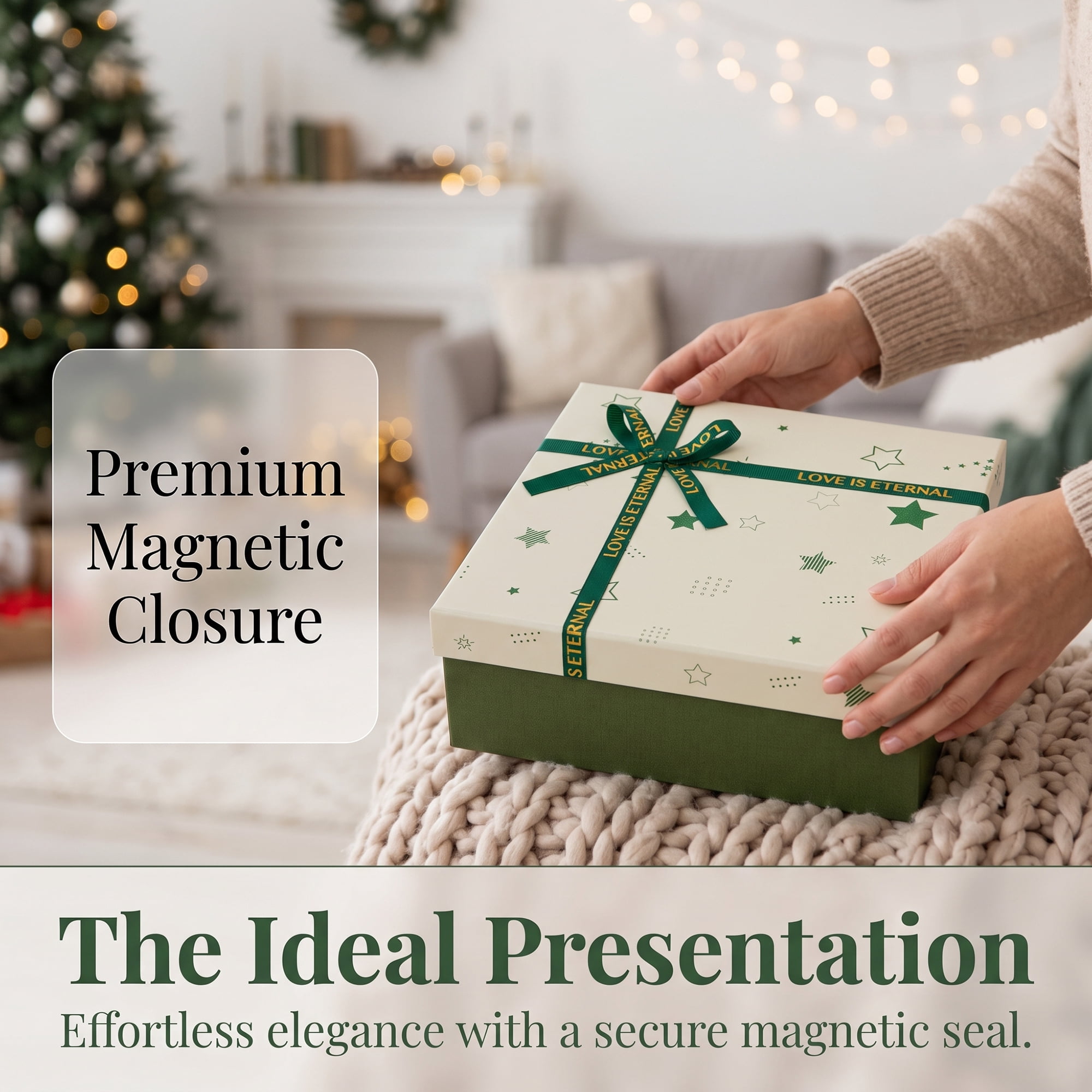 Unique Bargains Elegant Rigid Gift Box with Printed Ribbon Green 7.9" x 7.1" x 3.1"