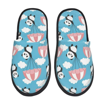 Balery Panda Flying in the Sky Slient Indoor Furry Fleece Comfort House Shoes Soft Non-Slip Home Shoes Cotton slippers House Slippers-- Large
