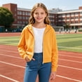 thumbnail image 4 of Abcomgle Girls Hoodies 7-8 Zip Up Cropped Long Sleeve Kids Jacket Cute Trendy Lightweight Pullover Sweatshirt with Pockets, 4 of 7