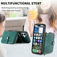 thumbnail image 3 of Allytechgroup for iPhone 17 Wallet Case with Crossbody Strap, Vintage PU Leather Large Zipper Pocket Cards Slots Stand Shockproof Wallet Case Cover for iPhone 17, Green, 3 of 7