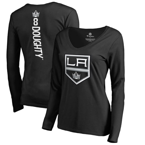 Women's Drew Doughty Black Los Angeles Kings Backer Name & Number Slim Fit Long Sleeve V-Neck T-Shirt