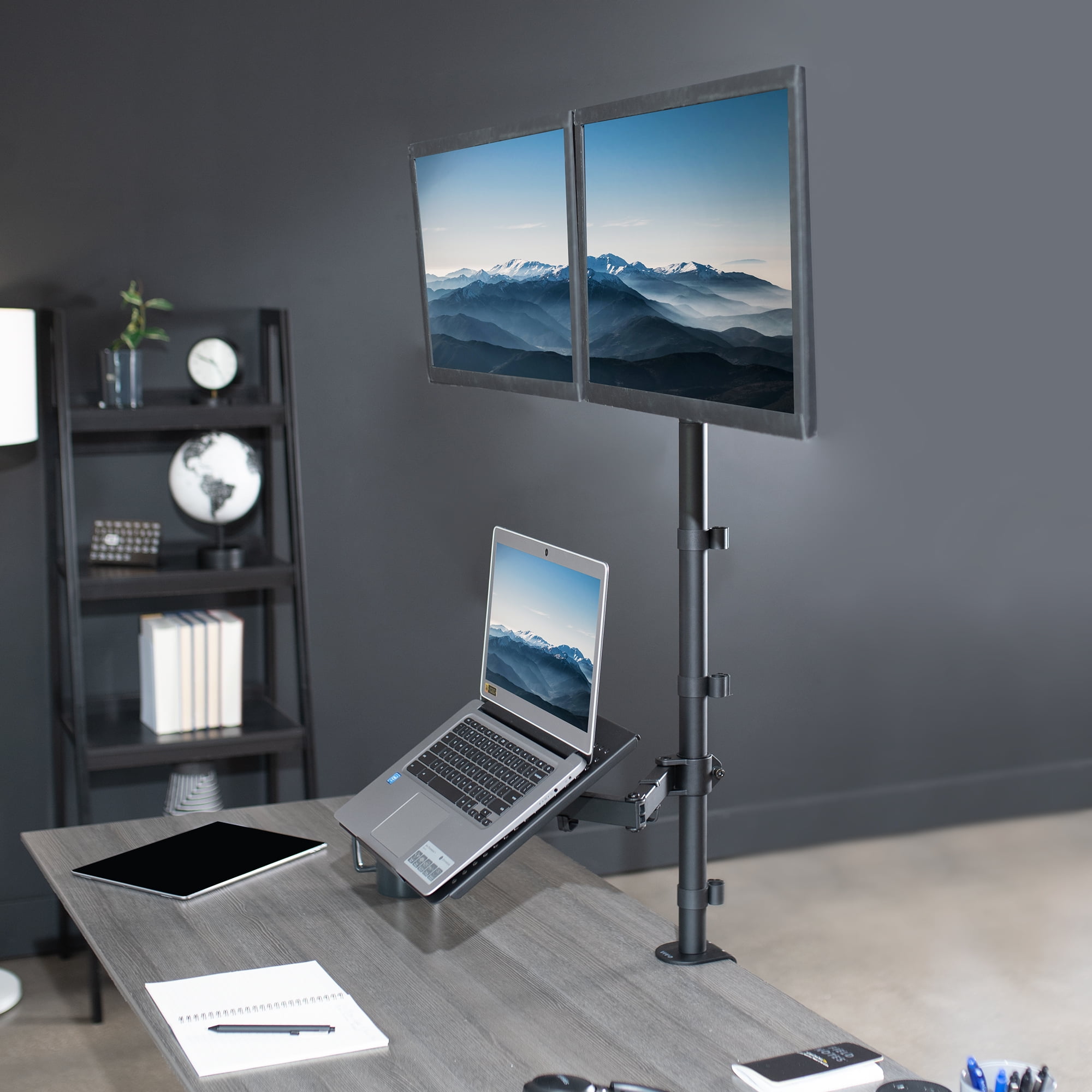 VIVO Dual 13" to 27" Monitor Mount with Laptop Holder, Tall Adjustable Stand