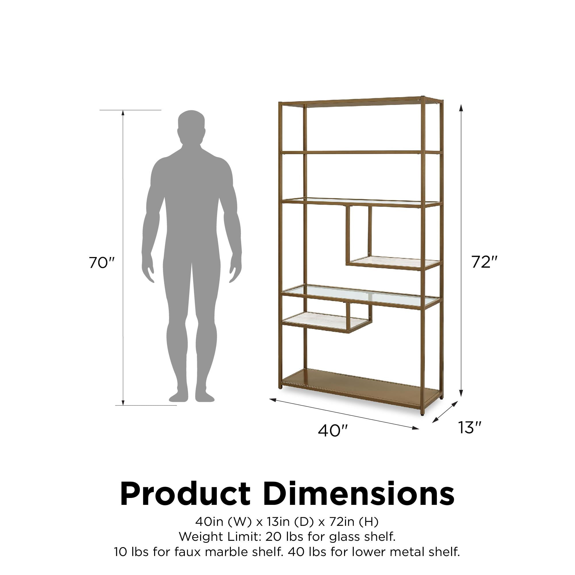 DHP Moriah Bookcase Etagere, Living Room & Home Office, Brass