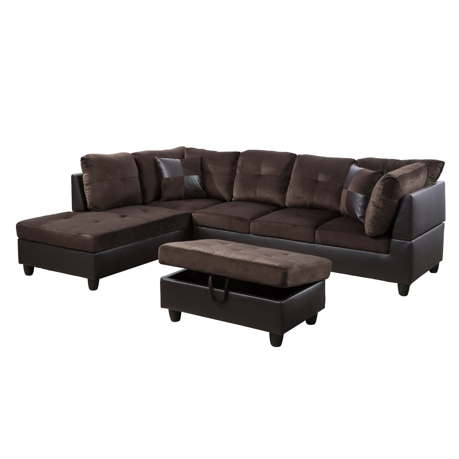 Hommoo Lint&PVC L Shaped Sectional Sofa, Sectional Couch Sofa, Modern Living Room Furniture Sets, Brown(No Ottoman)