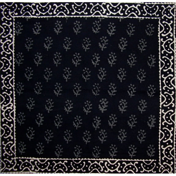 Primitive Hand Block Printed Cotton Table Napkin 20" x 20" Black