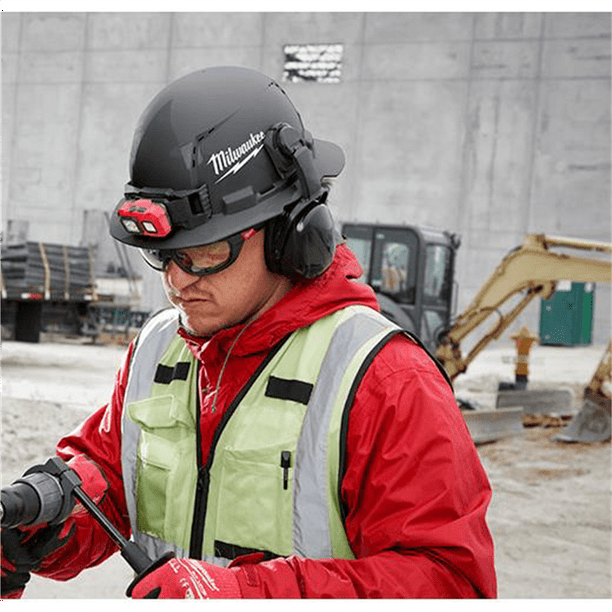 full brim milwaukee hard hat with light