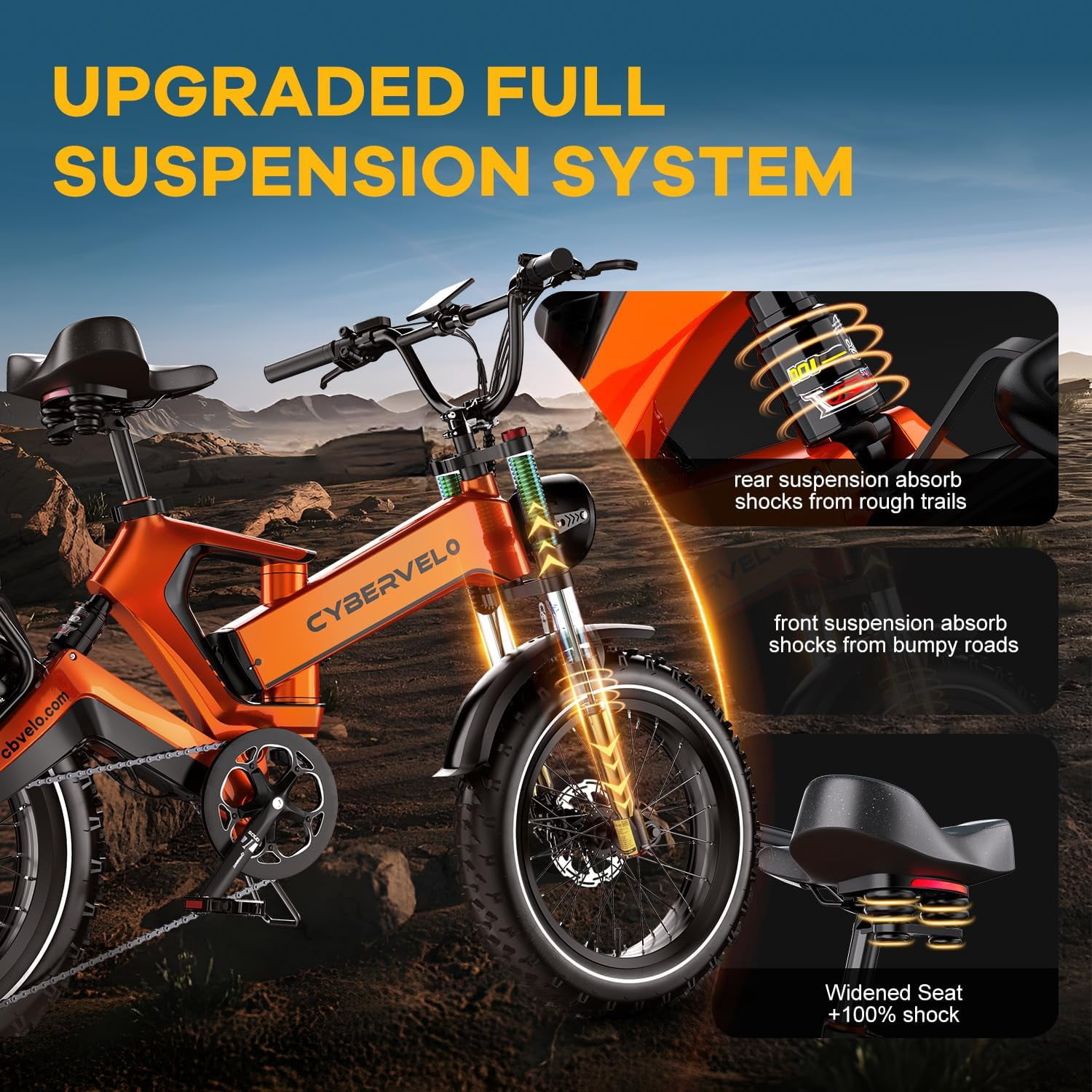 Folding Electric Bike, 20" Fat Tires Ebike for Adults, 1500W 8-Speed E-Mountain Bike, 48V 20Ah
