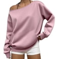 thumbnail image 2 of Warop Womens Off Shoulder Sweatshirt Solid Color Long Sleeve Pullover Top Casual Comfy Fall Outfits, 2 of 6