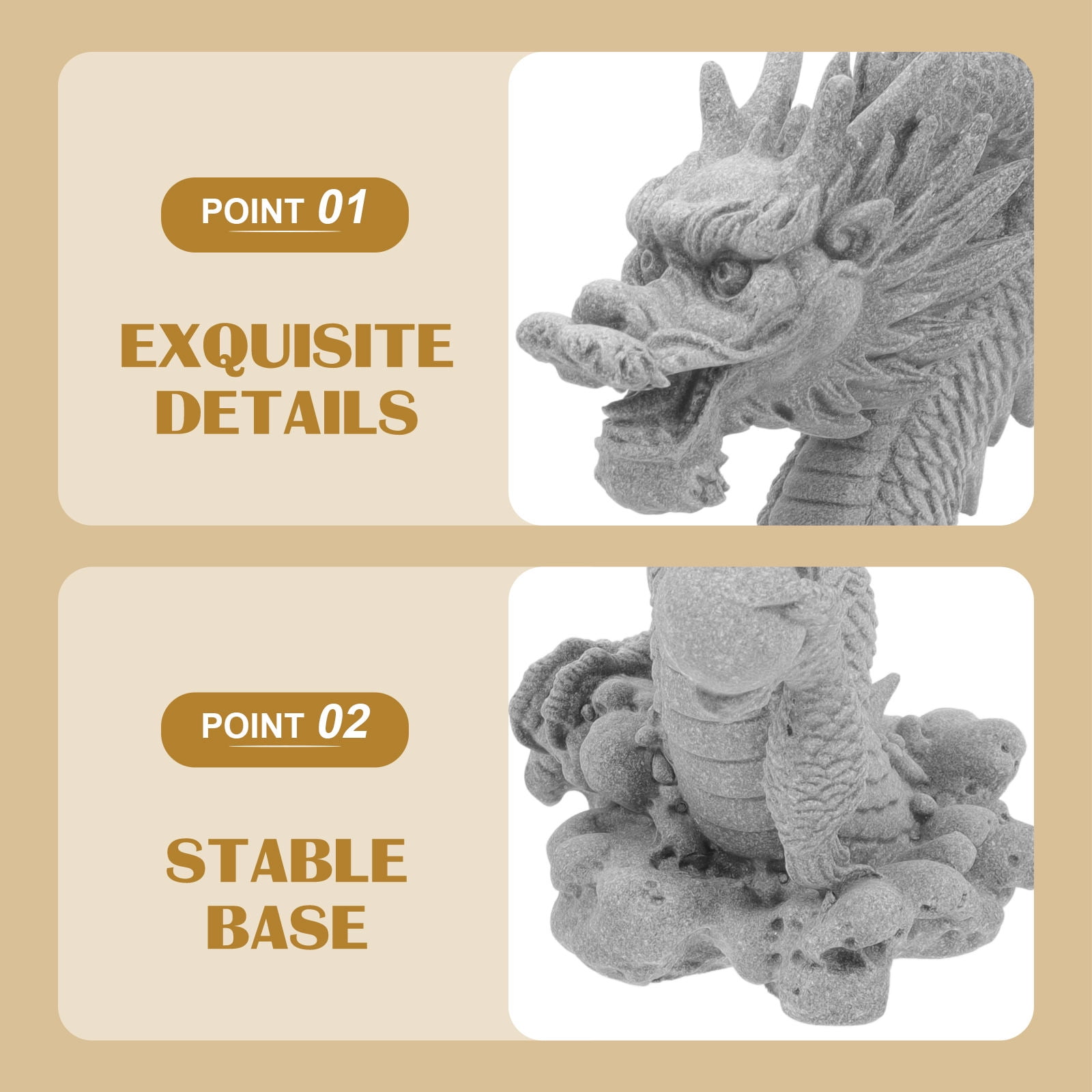 AURARMLET Grey Dragon Statue Set for Aquarium and Home Decor, Unique Powder Finish, Decorative Figurine