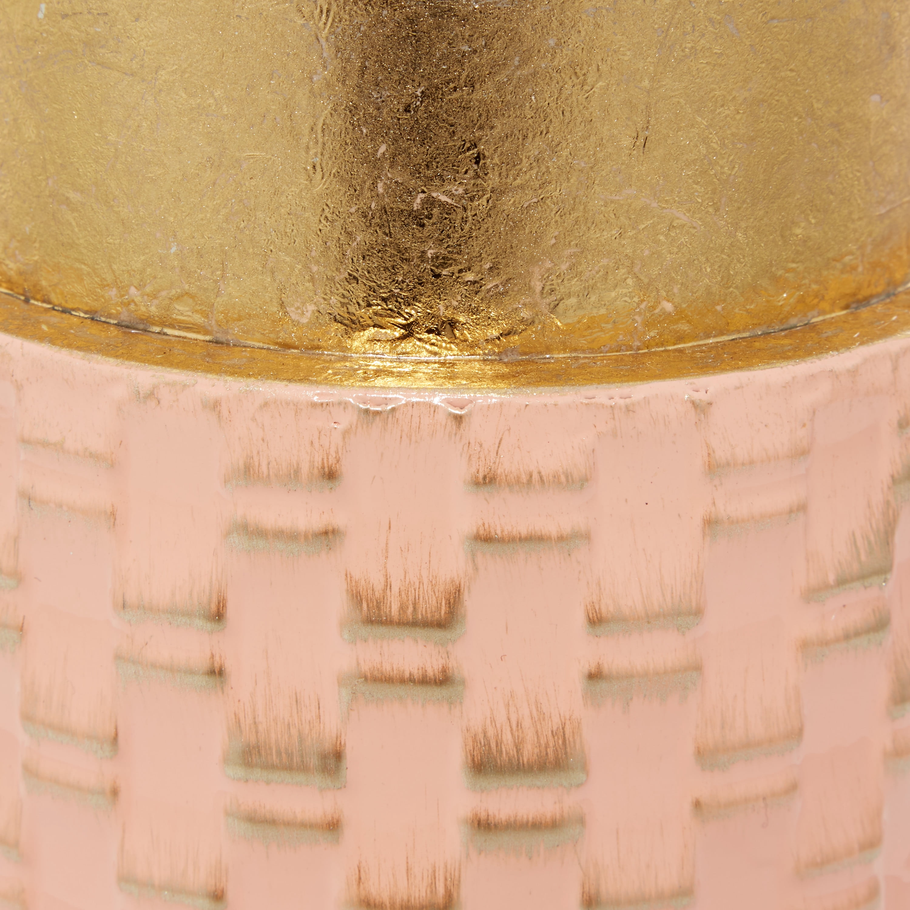 DecMode 18", 15"H Weave Inspired Pink Metal Vase with Gold Top, Set of 2