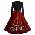 thumbnail image 4 of Christmas Dresses for Women Women's Casual Fashion V Neck Christmas Printed Vintage Dress with Merry Christmas for Christmas Party,Deep Red,L, 4 of 5