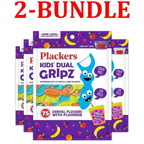 Plackers Fil Dentaire pour Enfants, 75 Unités (Lot de 4) (Version Originale (2-Ensemble))