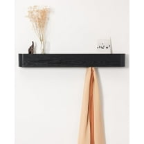 Burfoko Wall-Mounted Coat Rack - Modern Solid Wood Veneer Shelf with 9 Hidden Hooks, Scandinavian Design, 66lb Capacity, Oak Black Finish