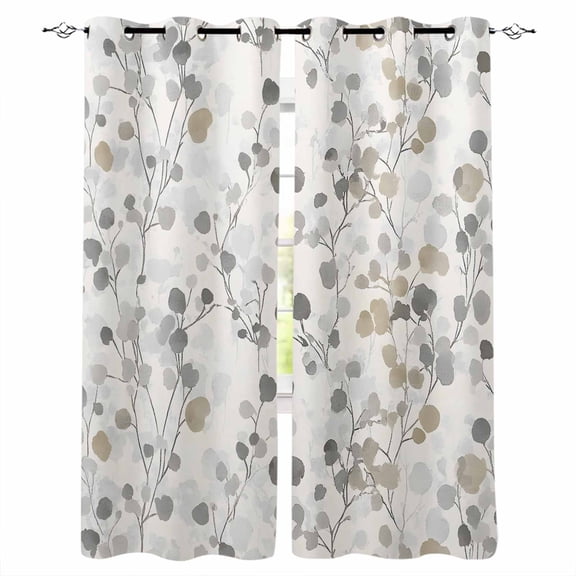 Gray Botanical Blackout Curtains 45 Inches Long for Bedroom, Farmhouse Spring Summer Floral Leaves Thermal Insulated Room Darkening Black Out Window Curtain Panels Grommet Drapes for Living Room
