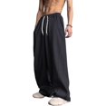 thumbnail image 2 of Men's Wide Leg Sweatpants Elastic Drawstring Waist Baggy Relaxed Fit Soft Daily Gym Lounge Pants with Deep Pockets Black M, 2 of 10
