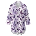 thumbnail image 4 of Xoenoiee Purple Butterfly Print Womens Swimsuit Cover Up Shirt Button Down Long Sleeve Bathing Suit Coverups Button Cuffs Beach Coverup with Pockets, Size S, 4 of 7