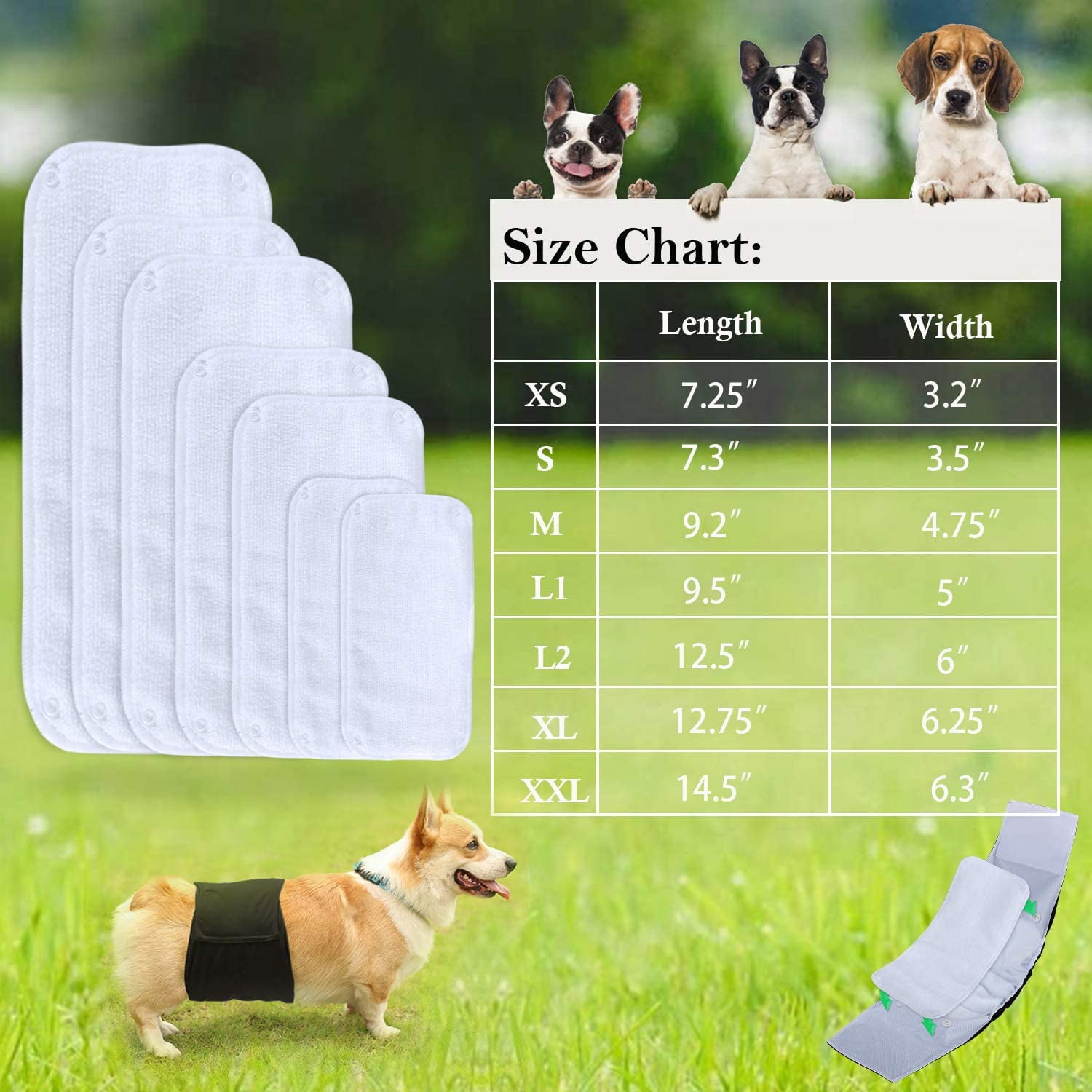 Iguohao Male Dog Diaper Pads Reusable Dog Belly Band Liner Pads Pack Of 6