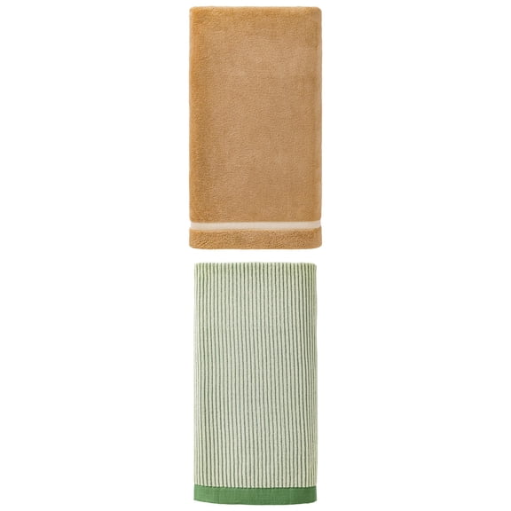 Unique Bargains 2Pcs Soft Quick Dry Coral Fleece Bath Towel Brown/Green 63"x31"/55"x28"
