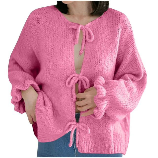 WRKEKC Chandail Oversize à Col Rond pour Femmes Manches Longues Doux Respirant pour Détente et Week-End Rose Vif P