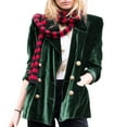 thumbnail image 1 of Lovzfmll Women's Velvet Blazer, Relaxed Fit Double Breasted Button Front Green, XL, 1 of 4