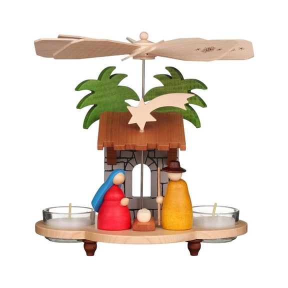 Alexander Taron 7.5" Brown and Red Christian Ulbricht Nativity Pyramid Candle Holder Decoration