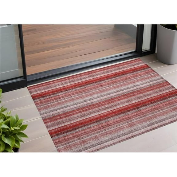 HomeRoots 562086 3 x 5 ft. Gray Pink & Red Striped Washable Non Skid Indoor Outdoor Rectangle Machine Woven Area Rug