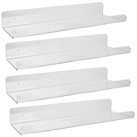 Deago 4 Pack 12" Acrylic Floating Shelf Wall Mounted Invisible Clear Shelves for Living Room Office Bedroom Bathroom Kitchen