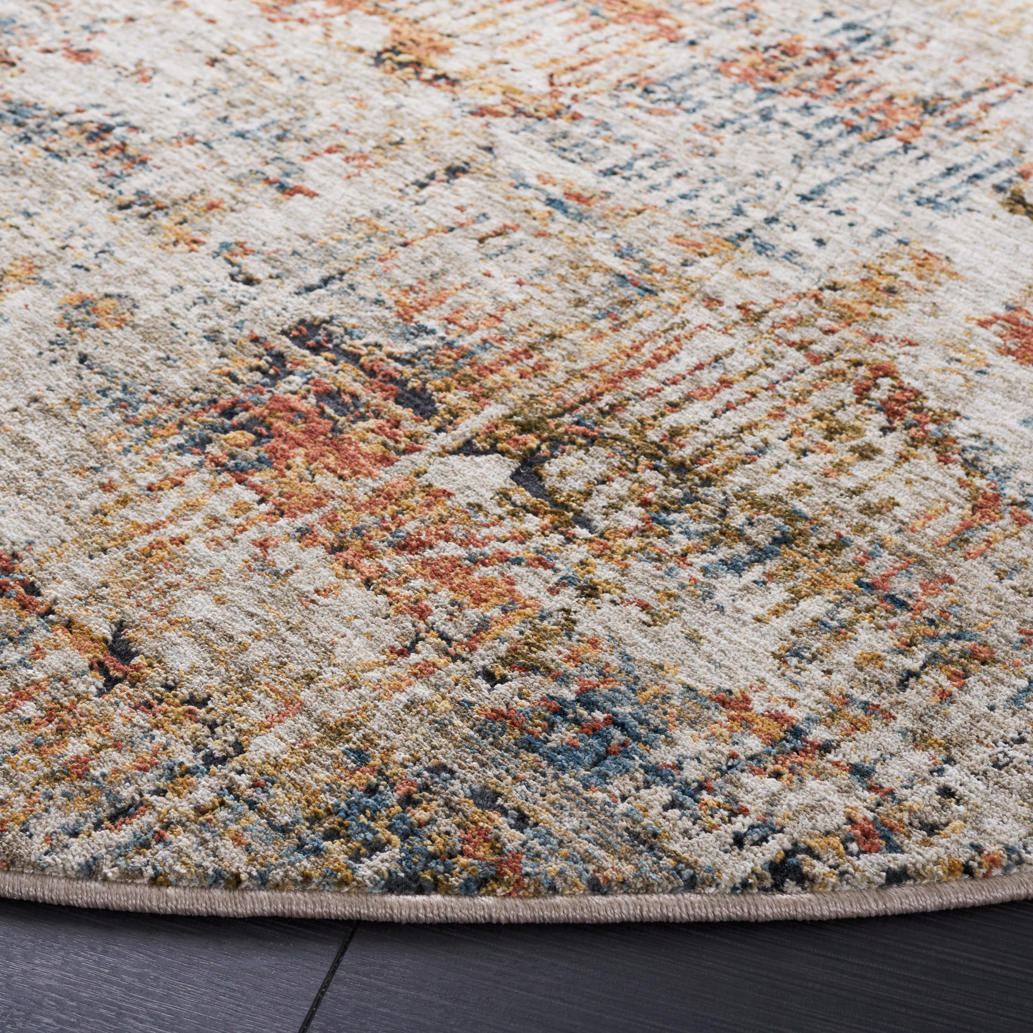 SAFAVIEH Silverado Mihail Abstract Polyester Area Rug, Rust/Blue, 6'4" x 6'4" Round