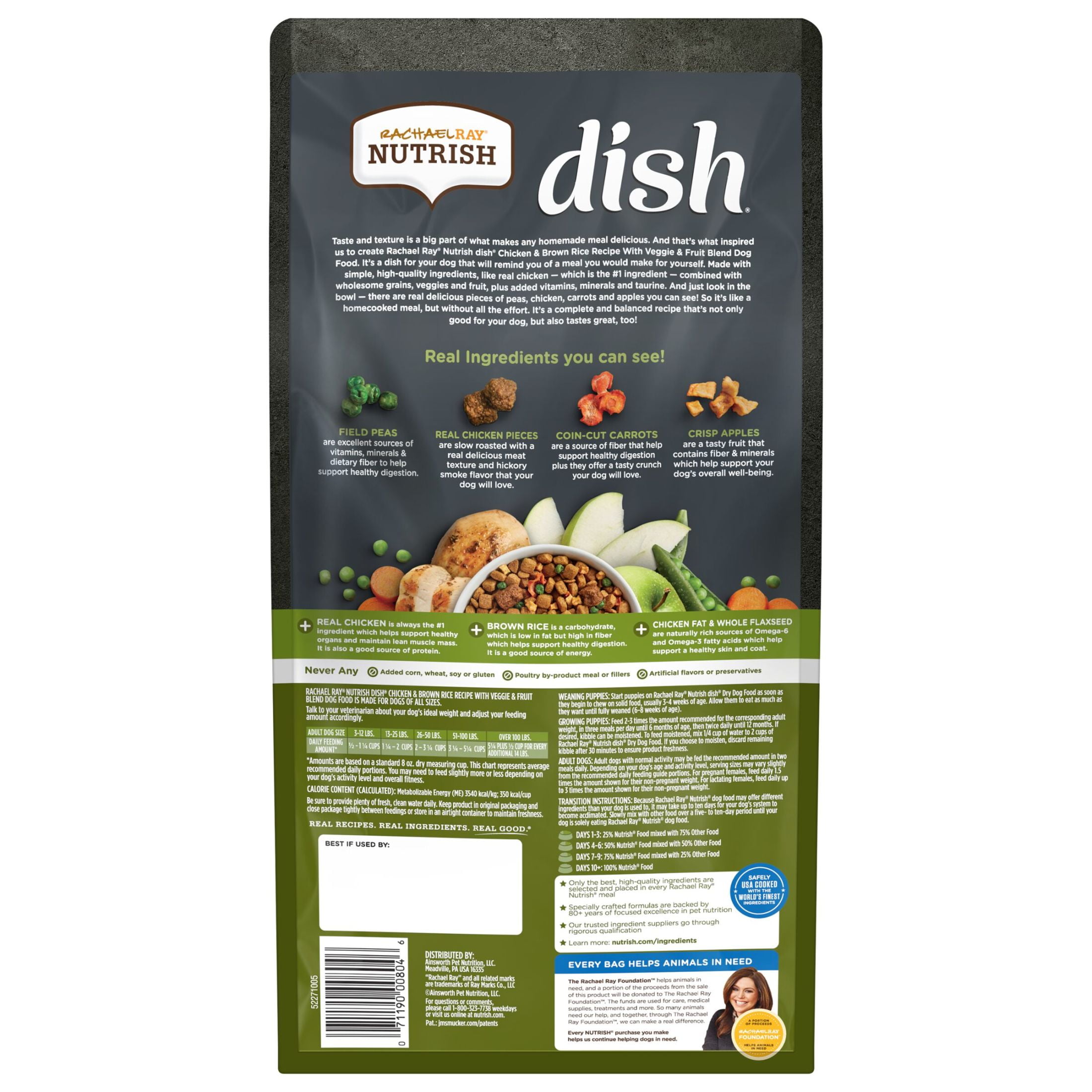 Rachael Ray Nutrish Dish Dry Dog Food Chicken Brown Rice Recipe with Veggie Fruit