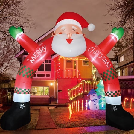 11 FT Christmas Inflatable Archway Decorations, Christmas Inflatable Santa Claus Arch Blow Up Yard Decorations with Built-in Led Lights for Xmas Holiday Party Indoor Outdoor Garden Lawn Winter Decor
