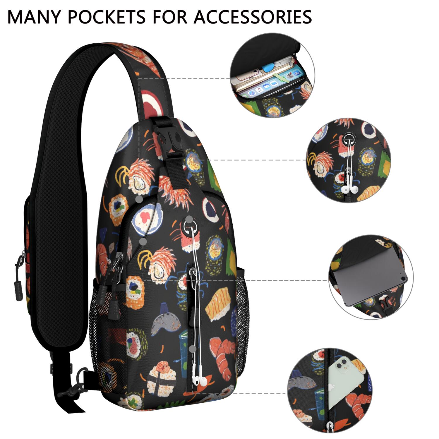 Sling Backpack Sushi Travel Sling Bag Casual Bag for Men Women