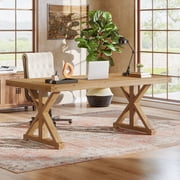 Finmind 63 Solid Wood Executive Desk, Large Simple Writing Study Table for Home Office, Brown