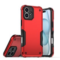 Rugged Case for iPhone 16 Heat Dissipation Lens Screen Protection Cover, Military Grade Dual-Layers PC   Silicone   Matte UV Shockproof Heavy Duty Case with Anti-Slip Strips, Red