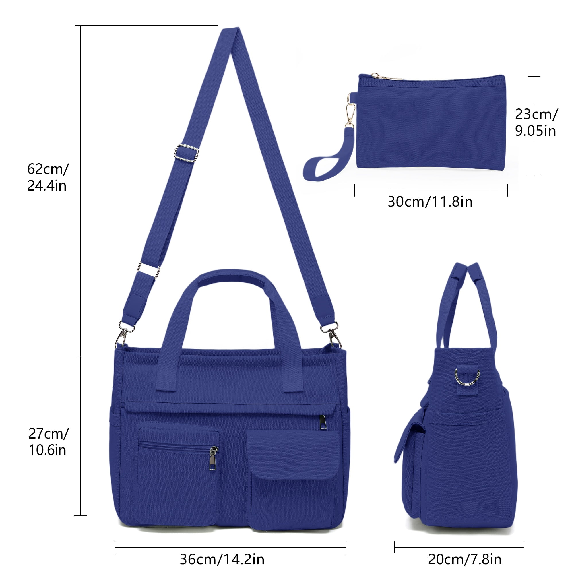 2pcs/set Large Canvas Tote Bag for Women, Laptop Work Bags Crossbody Shoulder Hobo Messenger Handbag Purse Travel Gym Totes