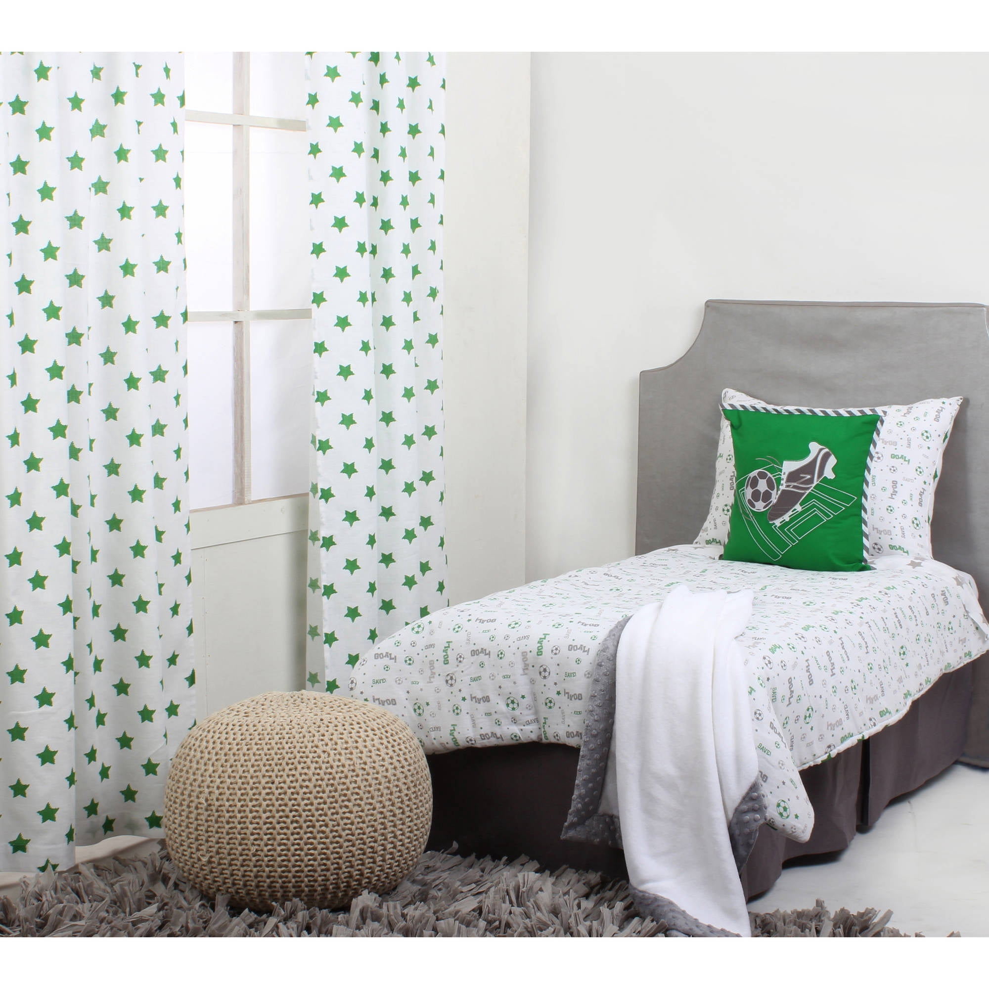 Bacati - Sports 100% Cotton Muslin 4-Piece Toddler Bedding Set, Soccer Green/Grey