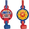Flaming Fire Truck 5 1/4" x 2 1/2" Blowouts with Medallion, Pack of 8, 2 Packs