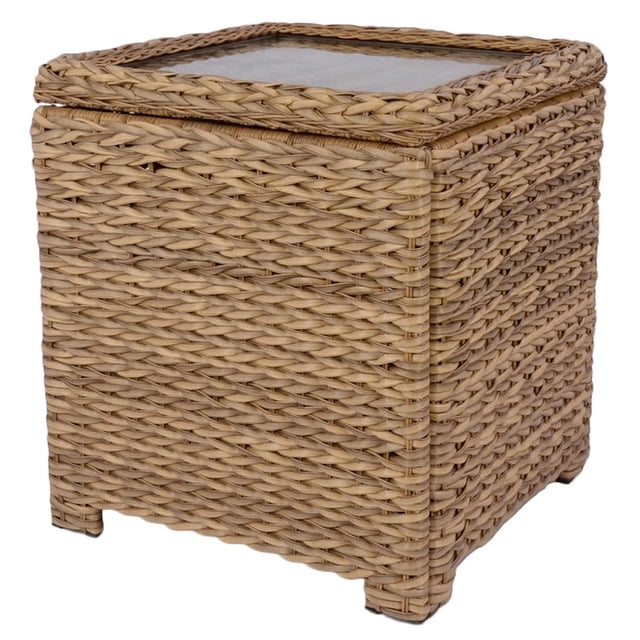 Wicker Side Table Outdoor Patio Double Layer Coffee Table Square Rattan End Table Storage Shelf Furniture,22"Hx20"Wx20"D