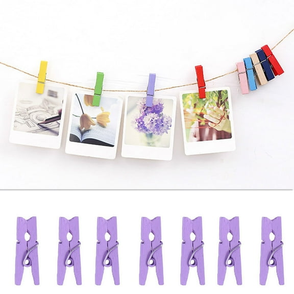 STRANDCHIC  100pcs Purple Wooden Clothes Pins for Hanging Photos Home Decor