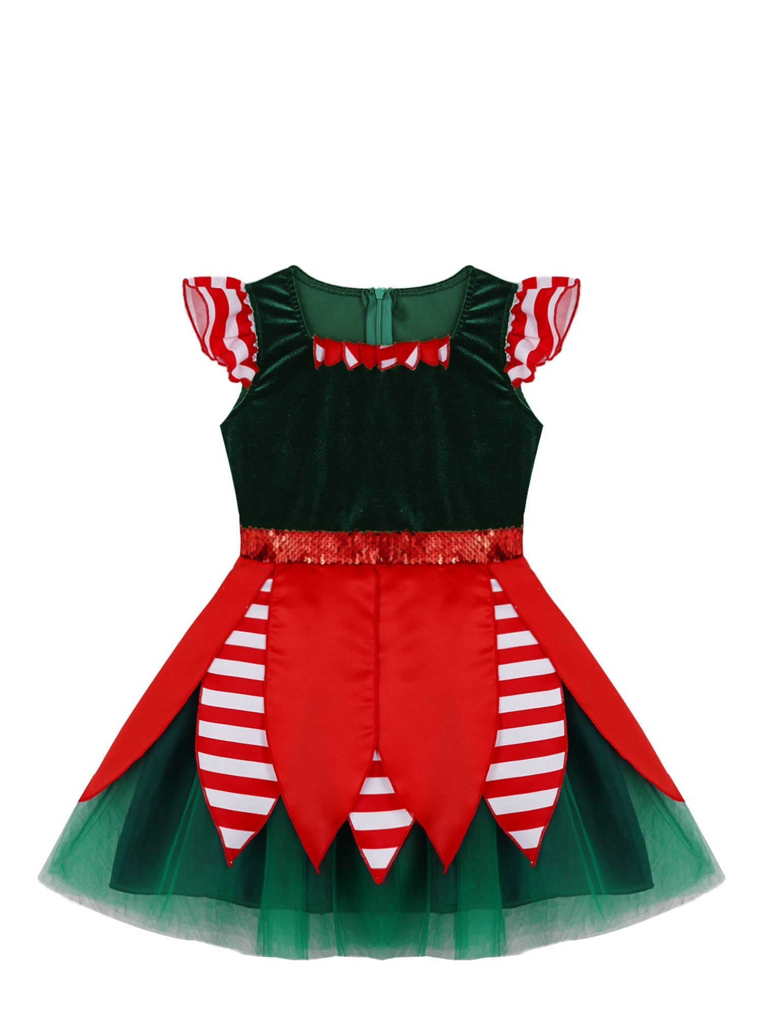 inhzoy Kids Girls Christmas Elf Dress-Up Xmas Holiday Sequins Tutu Dress Green 10