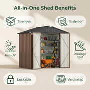 6x4 FT Storage Shed, Tool Shed with Sloping Roof and Lockable Door with Doors, Brown