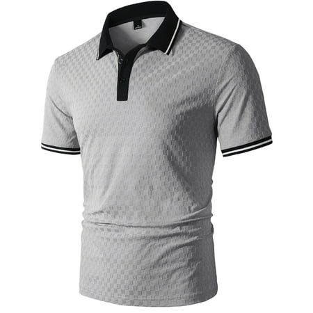 USNSM Mens Work Shirts Short Sleeve Color Block T Shirt Summer Lightweight Casual Golf Shirts Slim Fit Business Work Top Gray L