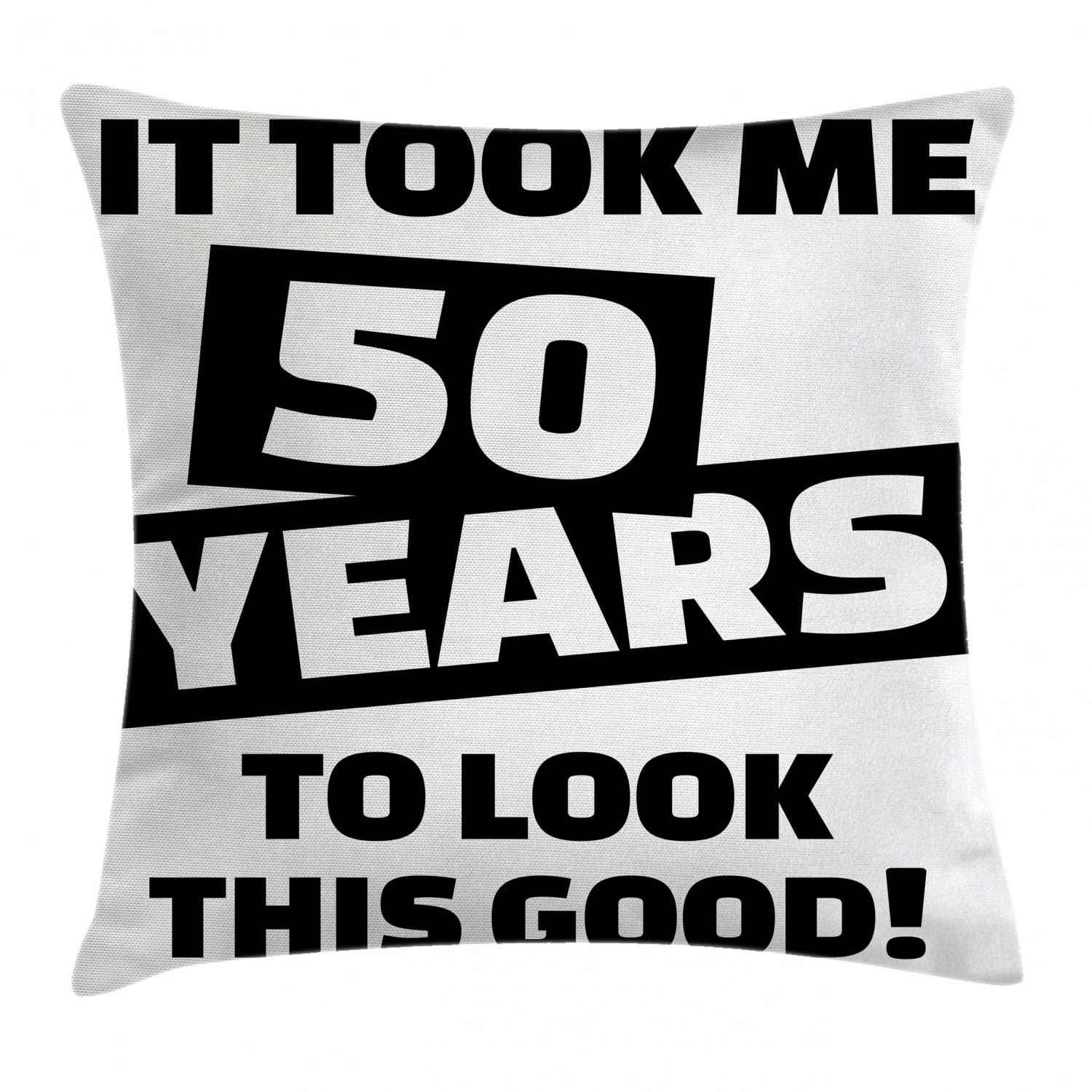 50th Birthday Decorations Throw Pillow Cushion Cover, Funny Happy  Expression Self Confidence Themed Pictogram Style, Decorative Square Accent  Pillow Case, 20 X 20 Inches, Black White, by Ambesonne 