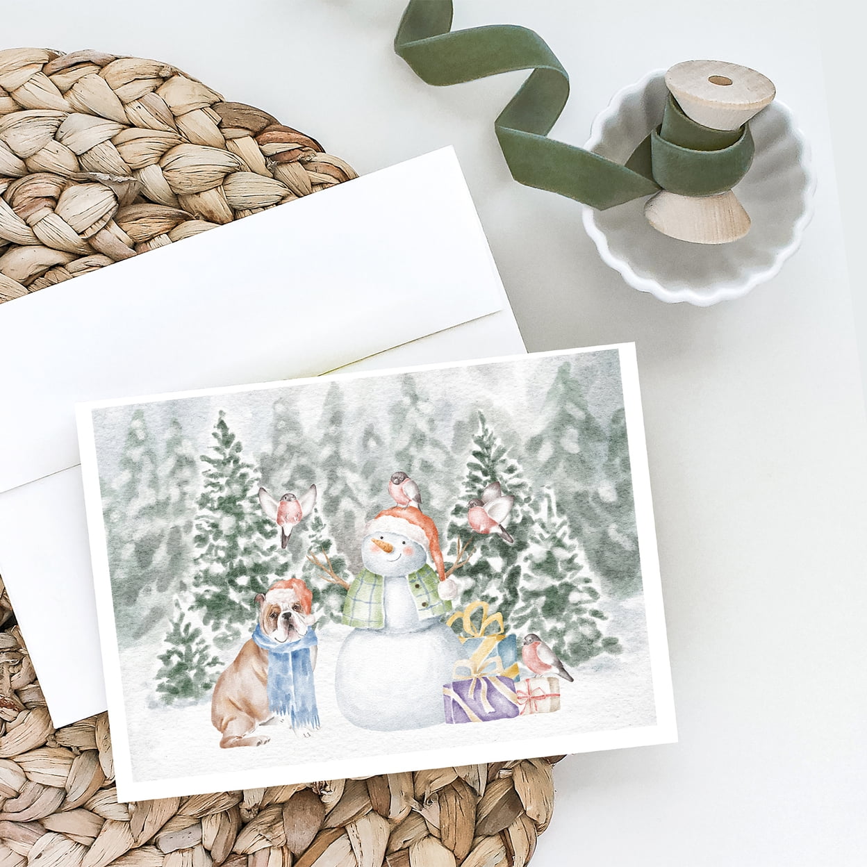 French Bulldog Christmas Card White English Bulldog Christmas