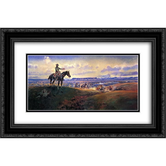 Charles M. Russell 2x Matted 24x16 Black Ornate Framed Art Print 'Charles M. Russell and His Friends '