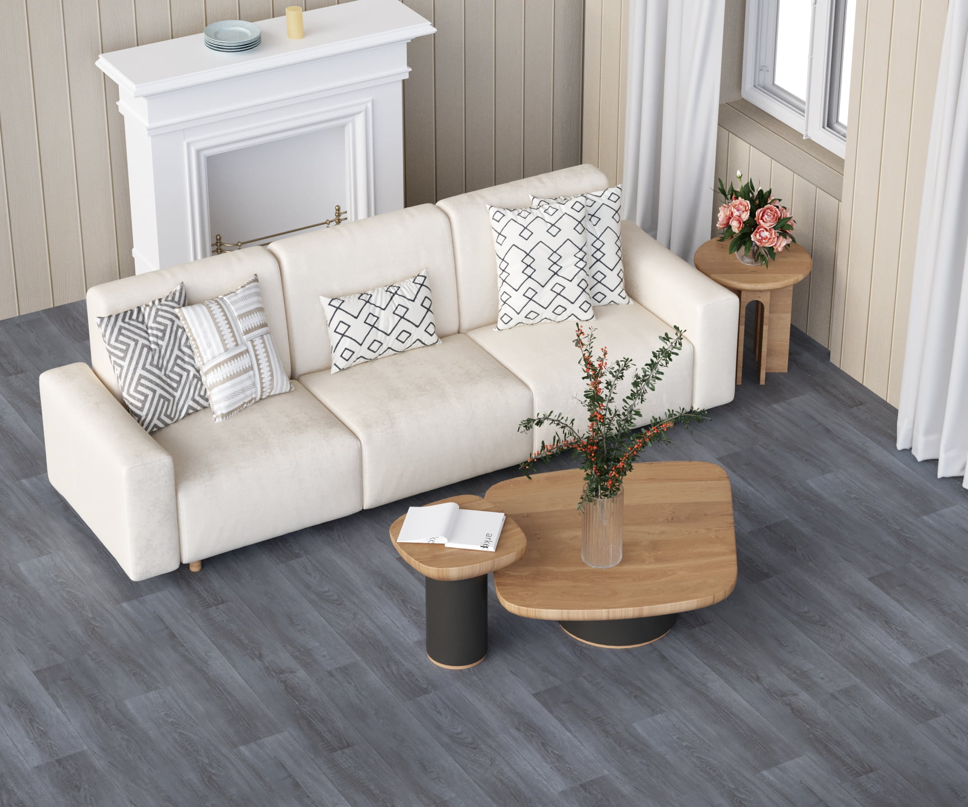 Oxdigi Vinyl Flooring Roll 39.3x196 inches, PVC Leather-Like Linoleum Floor Covering with Tape, Removable- No Adhesive Backing Gray Wood