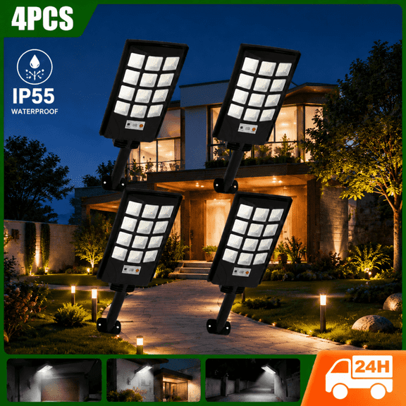 6-Pack Solar Street Lights (Outdoor) - Dusk-to-Dawn Solar Lamps with Motion Sensors and Wide-Angle LEDs; Ideal for Parking Lots, Courtyards, and Roadway Lighting