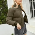 thumbnail image 3 of SWSMCLT Women's Long Sleeve Quilted Jackets Cute Mini Short Puffer Jacket Warm Puffy Outerwear Fall Winter Thick Casual Zipper Mock Neck Loose Fit Cropped Jacket Crop Top Coats Army Green Medium, 3 of 4