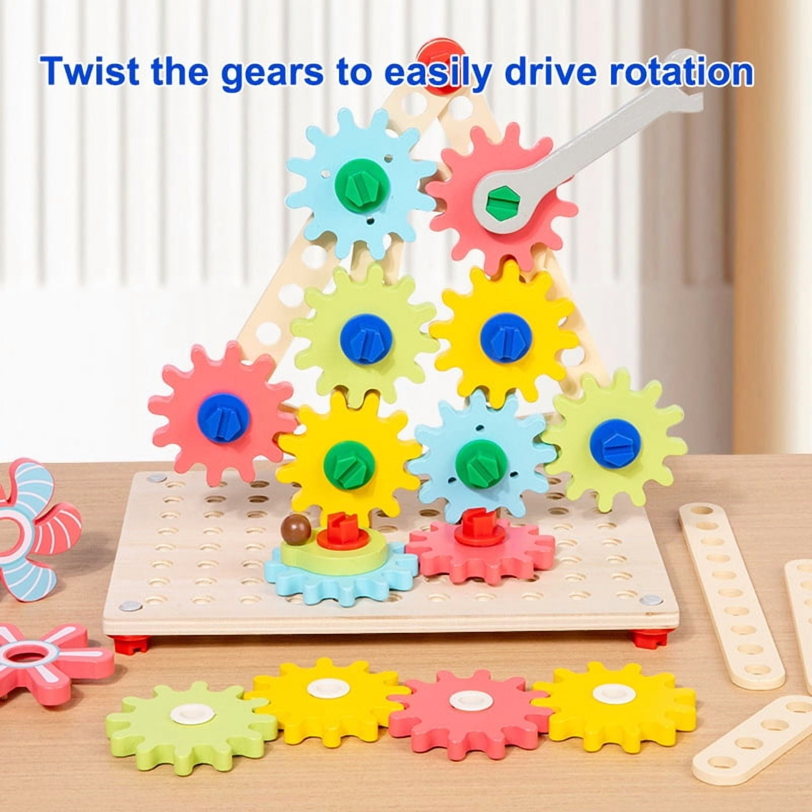 Wooden Nut & Gear Building Blocks, 3D Puzzle Assembly STEM Toy for Kids, Learning Tools Imagination, Birthday Christmas Gift, with Wrench