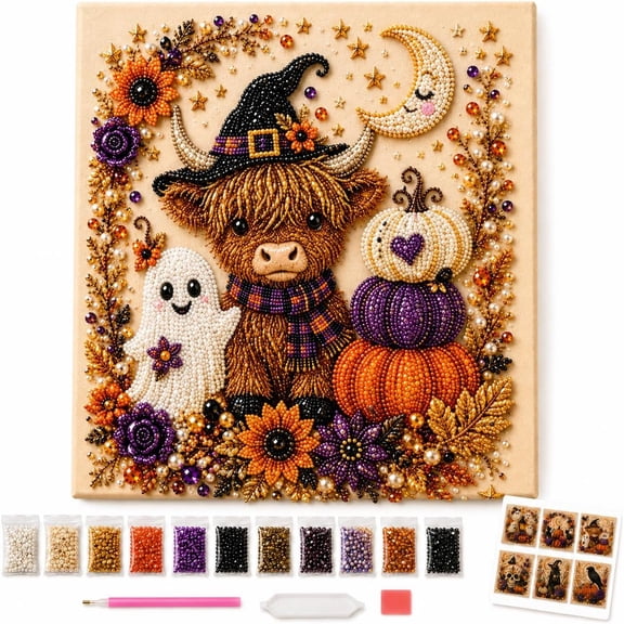 Brainybites Halloween Ghost Pearl Art DIY Kit 8x8in 3D Mosaic Craft Gift for Adults